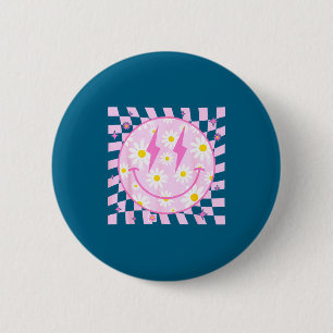 Badge Rond 5 Cm Visage sourire heureux rétro à carreaux Nk Daisy 