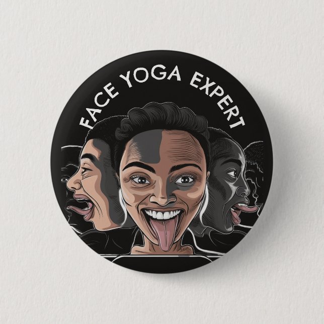 Badge Rond 5 Cm Visage Yoga Expert cadeau amusant (Devant)