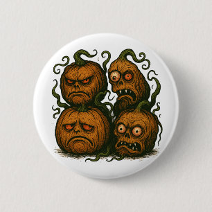 Badge Rond 5 Cm Visages Citrouilles hantés - Halloween Déplaisant