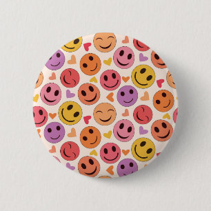 Badge Rond 5 Cm Visages souriants colorés et heureux avec des cœur