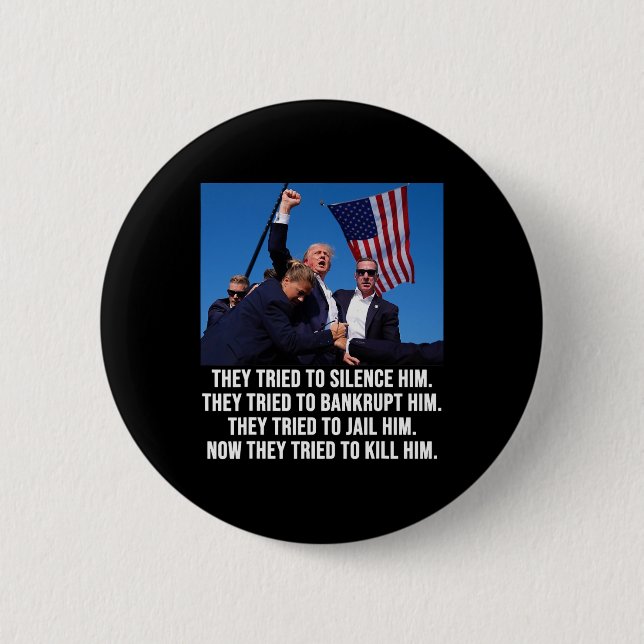 Badge Rond 5 Cm Vit Donald Trump Tiré dans la boue - Ne jamais aba (Devant)