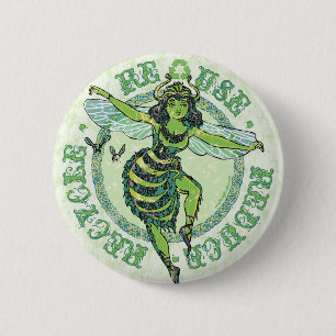 Badge Rond 5 Cm Vitesse verte de jour de la terre d'abeille