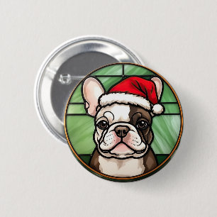 Badge Rond 5 Cm Vitrail de Noël Bouledogue Français