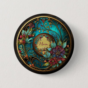 Badge Rond 5 Cm Vitrail Turquoise et rose Abstrait Fête des Mères