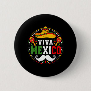 Badge Rond 5 Cm Viva Mexico Sombrero Maracas Moustache Fiesta