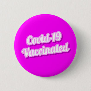 Badge Rond 5 Cm Vive 19 Vacciné Purple Cursive Stylisisée