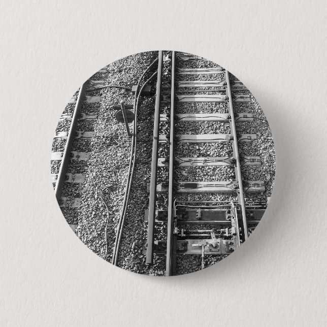 Badge Rond 5 Cm Voies ferrées, image noire et blanche (Devant)