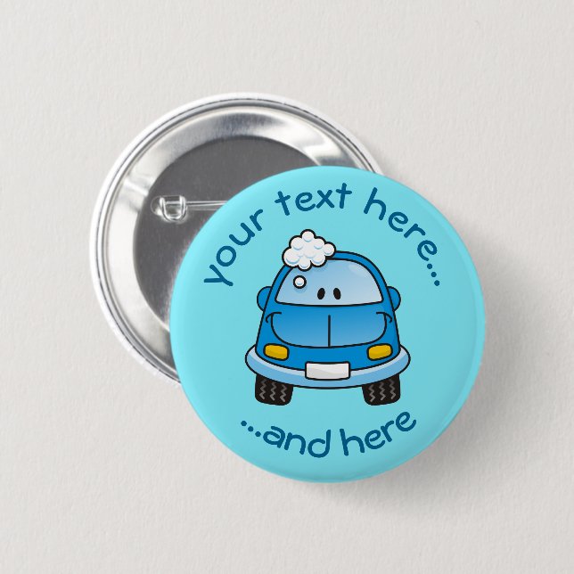 Badge Rond 5 Cm Voiture bleue avec bulles Pinback Button (Devant & derrière)