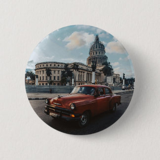 Badge Rond 5 Cm Voiture Classique Vintage La Havane Cuba 