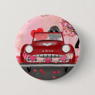 Badge Rond 5 Cm Voiture de chien caniche avec la Saint-Valentin co