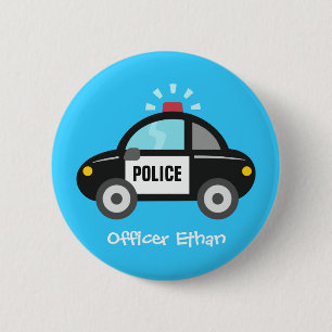 Badge Rond 5 Cm Voiture de police mignonne avec sirène pour enfant