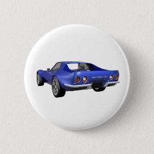 Badge Rond 5 Cm Voiture de sport 1970 de Corvette : Finition bleue