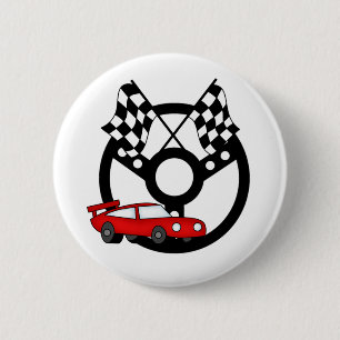 Badge Rond 5 Cm Voiture et drapeaux de course rouges