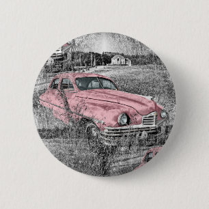 Badge Rond 5 Cm voiture rose vintage