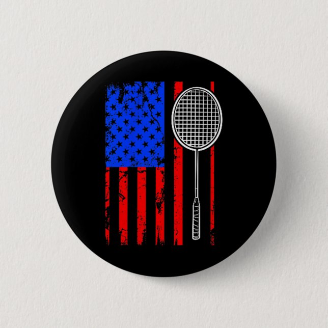 Badge Rond 5 Cm Volant de badminton drapeau américain  (Devant)