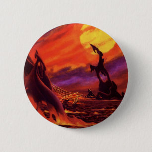 Badge Rond 5 Cm Volcano Planète de science-fiction vintage avec La