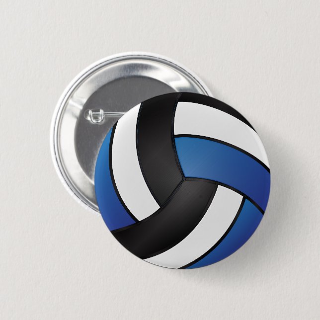 Badge Rond 5 Cm Volley-ball blanc, noir et bleu foncé (Devant & derrière)