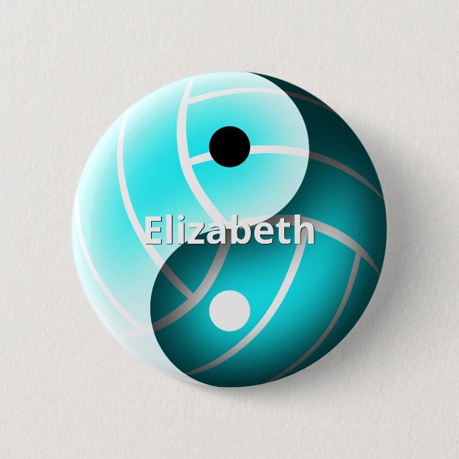 Badge Rond 5 Cm volley-ball turquoise yin yang personnalisé (Devant)