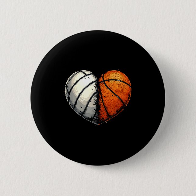 Badge Rond 5 Cm Volleyball Basketball Ball Heart Srts Lover Valent (Devant)