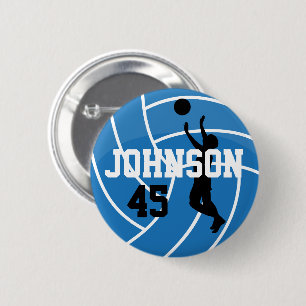 Badge Rond 5 Cm Volleyball bleu avec le joueur de silhouette