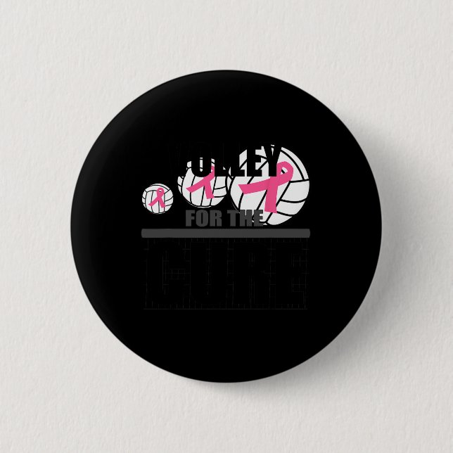Badge Rond 5 Cm Volleyball Breast Cancer Pink Ribbon Volley Pour (Devant)