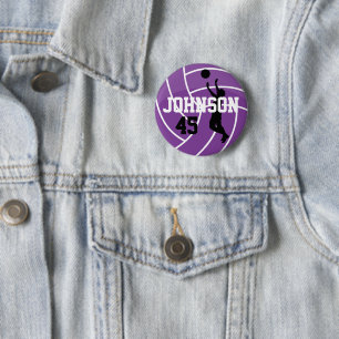 Badge Rond 5 Cm Volleyball pourpre avec le joueur de silhouette