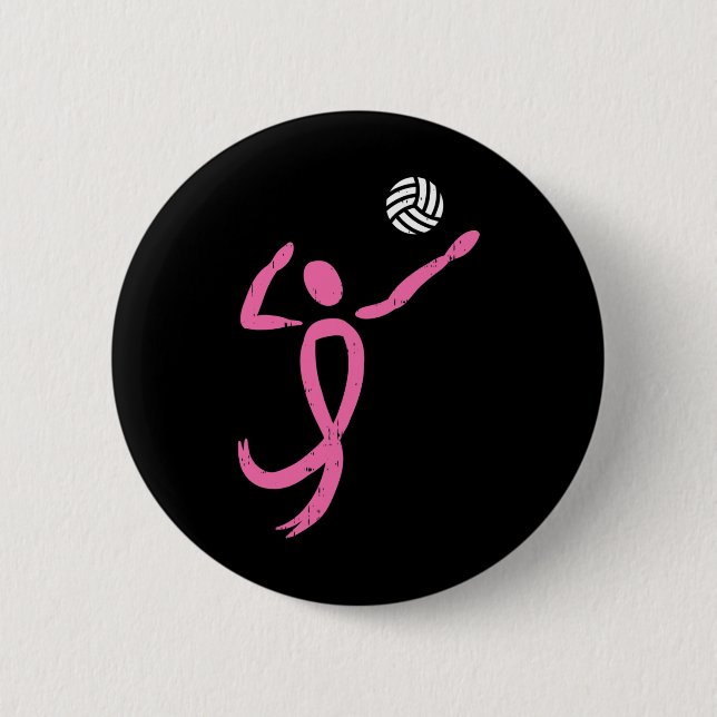 Badge Rond 5 Cm Volleyball rose Ruban Épidémie de cancer du sein S (Devant)