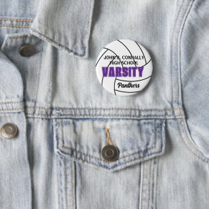 Badge Rond 5 Cm Volleyball Varsity Personnalisé École Secondaire V