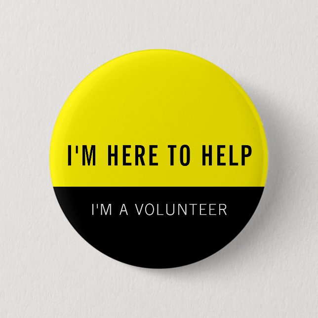 Badge Rond 5 Cm Volontaire Jaune Ici Pour Aider (Devant)