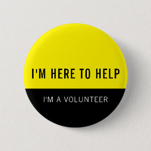Badge Rond 5 Cm Volontaire Jaune Ici Pour Aider