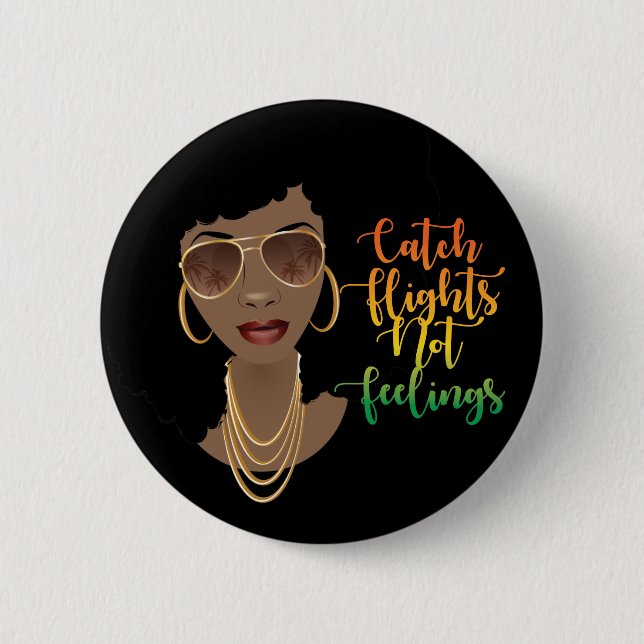Badge Rond 5 Cm Vols Captifs Pas Sentiments, Femme Noire (Devant)