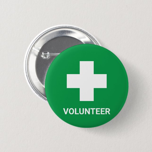 Badge Rond 5 Cm Volunteer & First Aid, Cross, Ambulance, Doctor  (Devant & derrière)