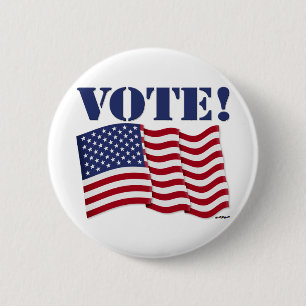 Badge Rond 5 Cm VOTE! avec drapeau américain