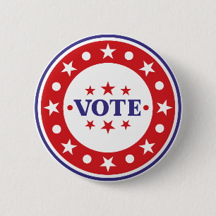 Badge Rond 5 Cm Vote Blanc rouge classique et bleu moderne politi