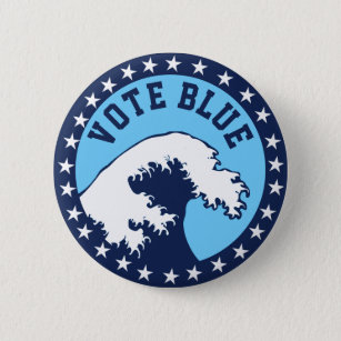 Badge Rond 5 Cm VOTE BLEU Démocratique Vague Bleue Politique
