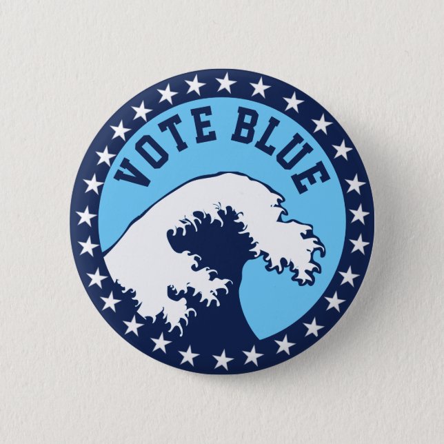 Badge Rond 5 Cm VOTE BLEU Démocratique Vague Bleue Politique (Devant)