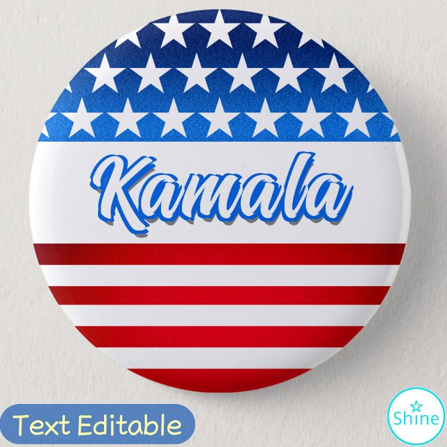 Badge Rond 5 Cm Vote pour Kamala Harris USA Flag Texte personnalis (Créateur téléchargé)