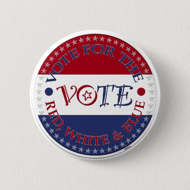 Badge Rond 5 Cm Vote pour le script de vote rouge, blanc et bleu (Devant)