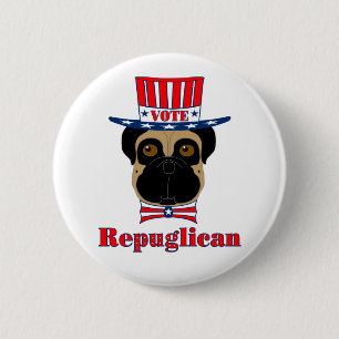 Badge Rond 5 Cm Vote rePUGlican Funny Carlin en Casquette blanc ro