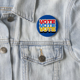 Badge Rond 5 Cm Vote rétro Voter Voter Rouge, Jaune & Bleu Patriot