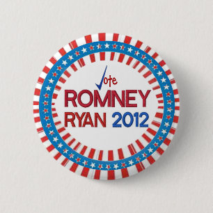 Badge Rond 5 Cm Vote Romney Ryan 2012 étoiles et bouton de rayure