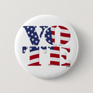 Badge Rond 5 Cm VOTE "V O T E" avec le DRAPEAU des USA