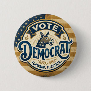 Badge Rond 5 Cm Votez Démocrate Ensemble – Vintage Patriotique