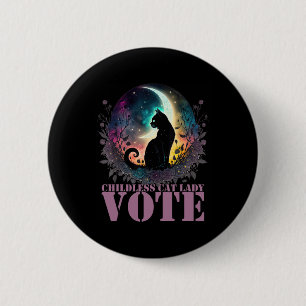Badge Rond 5 Cm Votez pour une dame de chat sans enfant