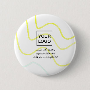 Badge Rond 5 Cm Votre logo ici blanc simple minimal lignes jaunes