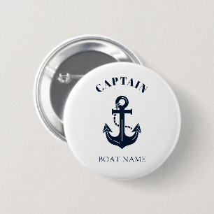 Badge Rond 5 Cm Votre nom de bateau Ancre Bleu Capitaine