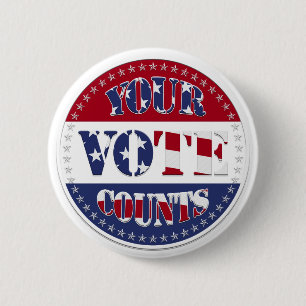 Badge Rond 5 Cm VOTRE VOTE COMPTE RANDONNER avec US Flag & 50 Star