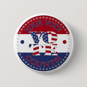 Badge Rond 5 Cm Votre Vote Compte USA Drapeau V O T E !