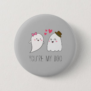 Badge Rond 5 Cm Vous êtes mon Boo Halloween Kawaii Ghost Cute Grey