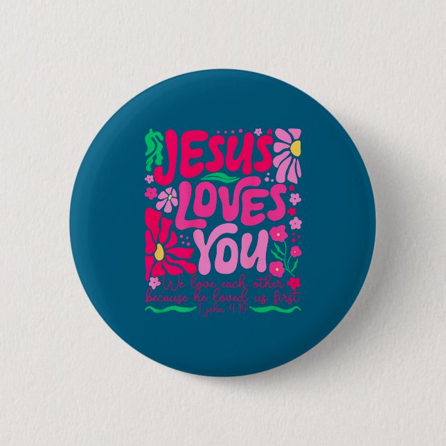 Badge Rond 5 Cm Vous Jésus Boho Floral Foi Religieuse (Devant)